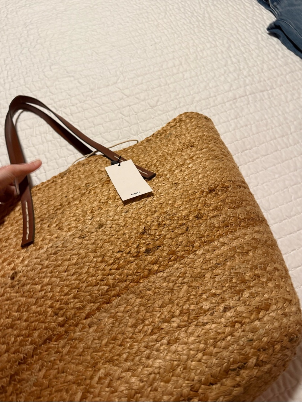 Mango Natural Straw Tote with Brown Leather Handles - Picture 6 of 6